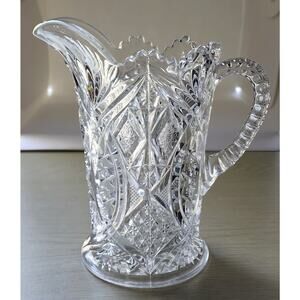 Pitcher-Glass-Clear-Cut Glass-Flower Vase-Multiple Designs-Reflective-7" Tall